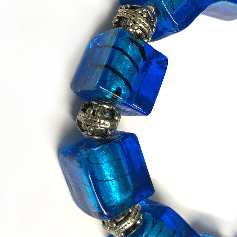 Handmade Vintage Blue Glass & Metal Bracelet NWOT - Picture 3 of 3